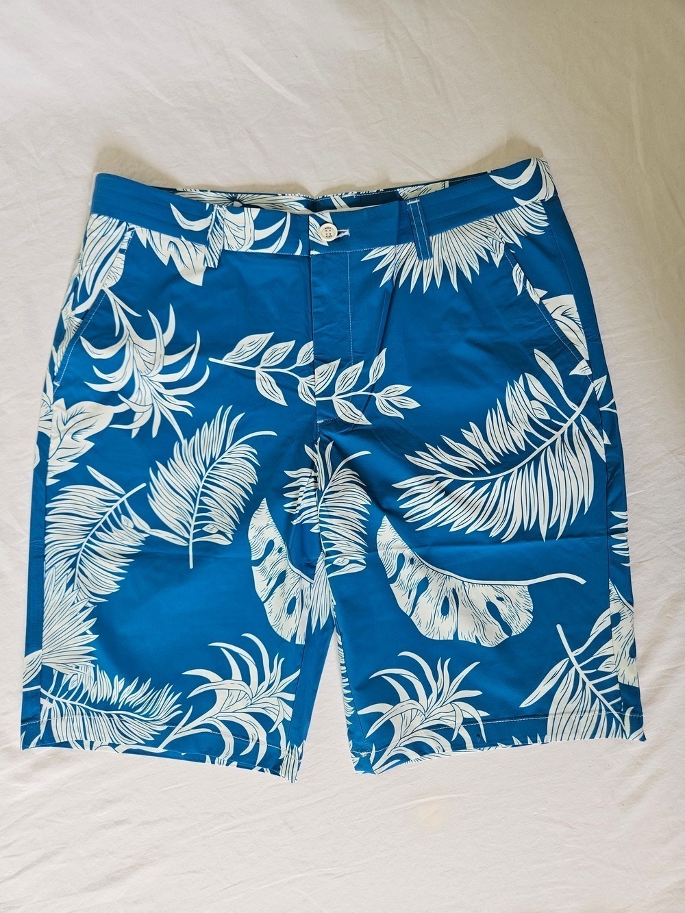 NWT Size 34 Snover Menswear Teal Blue Tropical Palm Print Golf Shorts Zipper